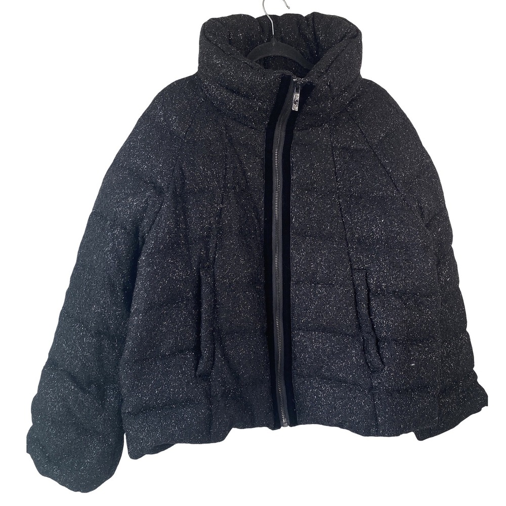 DVF Diane Von Furstenberg Womens Puffer Jacket XL Black Hall Sparkle Down Coat